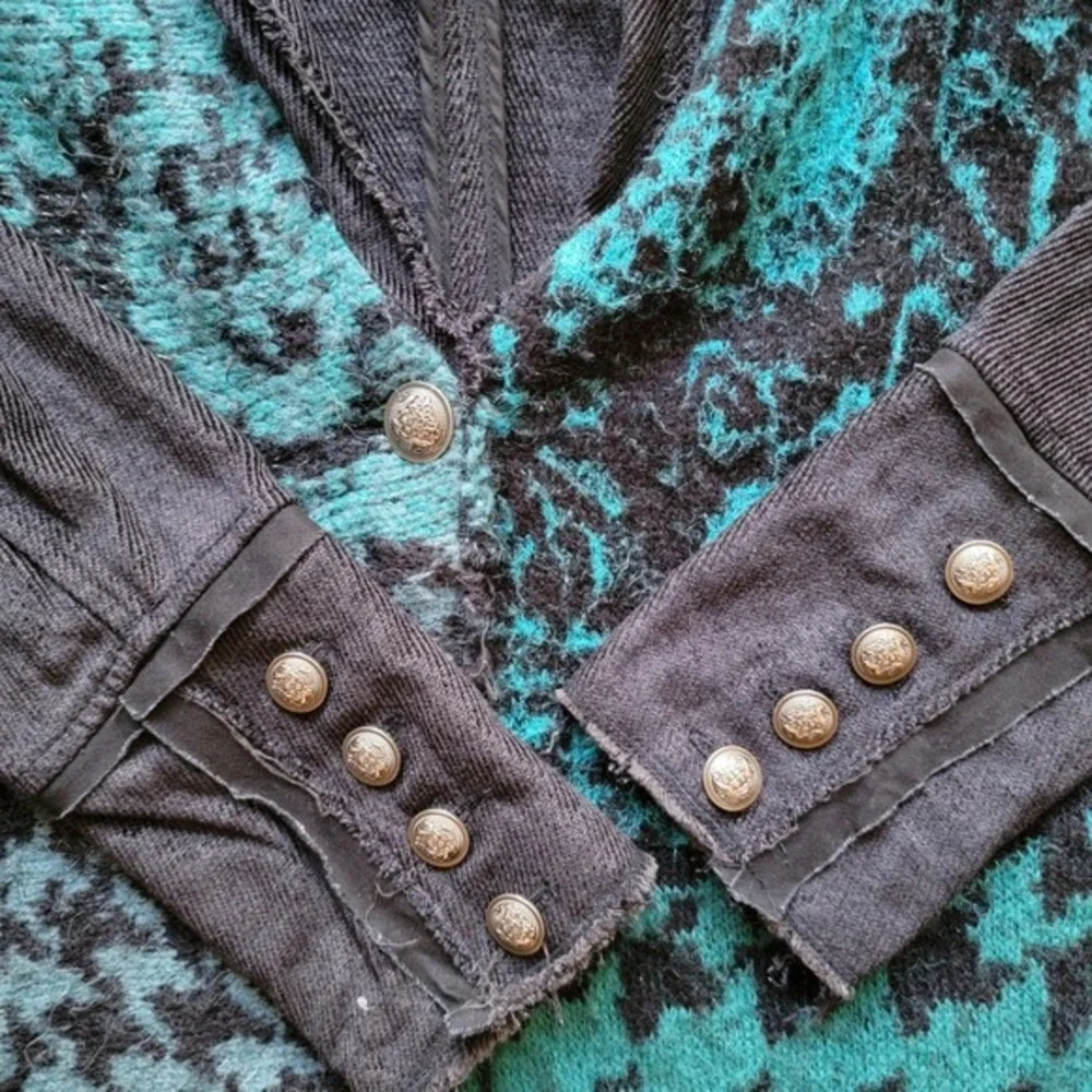 Free People Better Together‎ Teal Black Knit Front Blazer Jacket Wool Blend XS